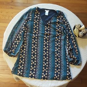 Floral/Tribal Print Split Sleeve Dress